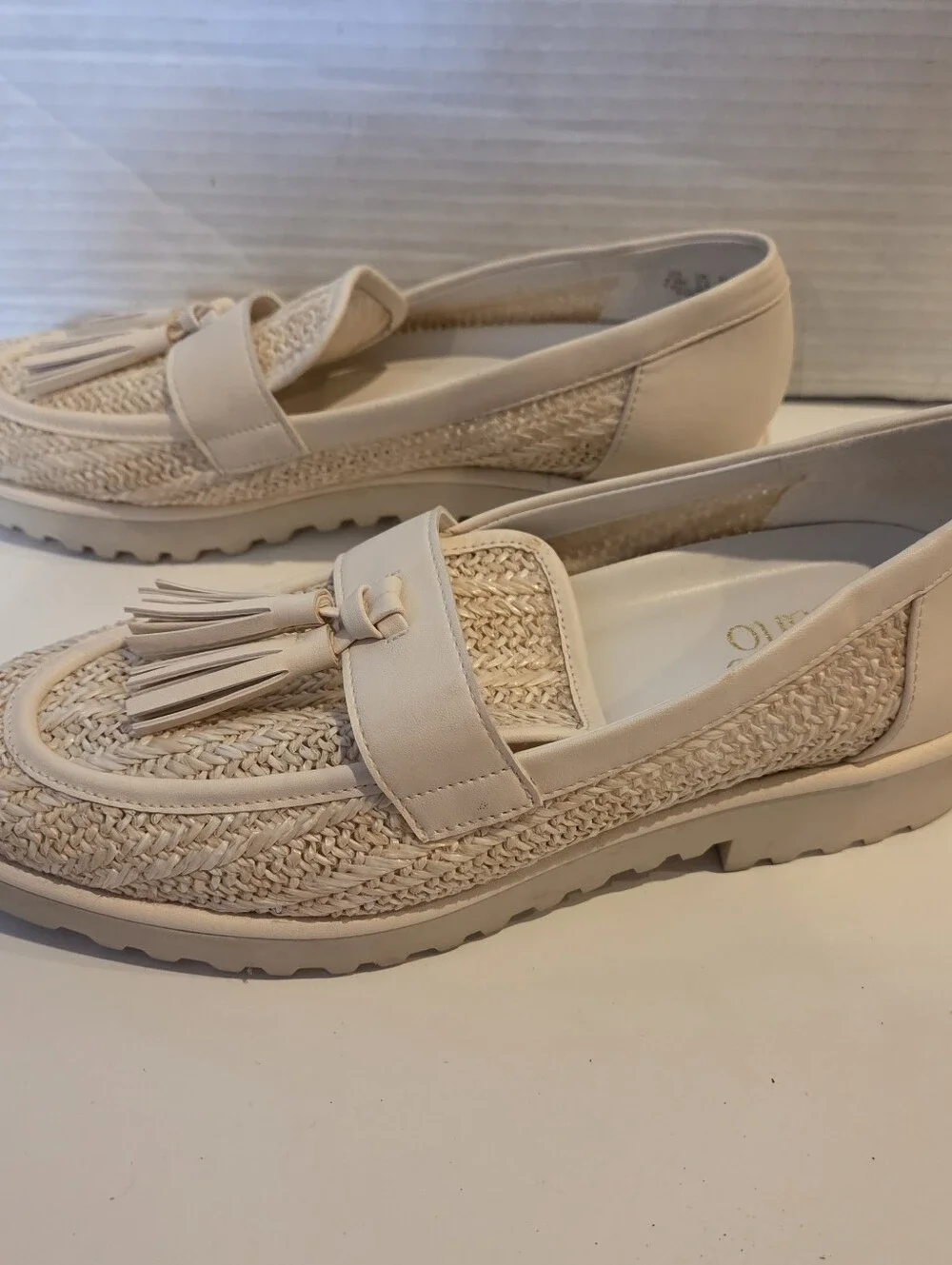 Franco Sarto Lug Sole Loafers shoes size 8.5 Carolynn Tassel Raffia espadrilles